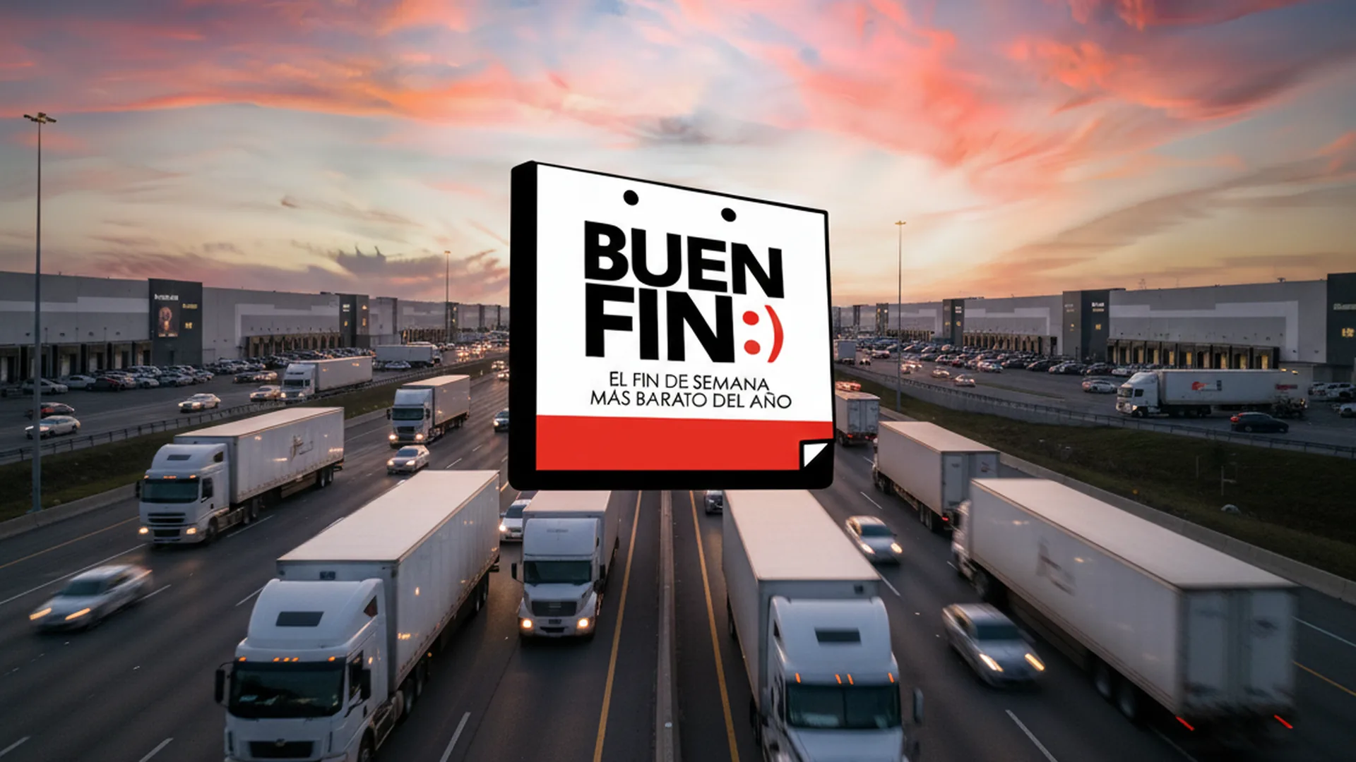 Unidad de carga circulando por carretera al anochecer