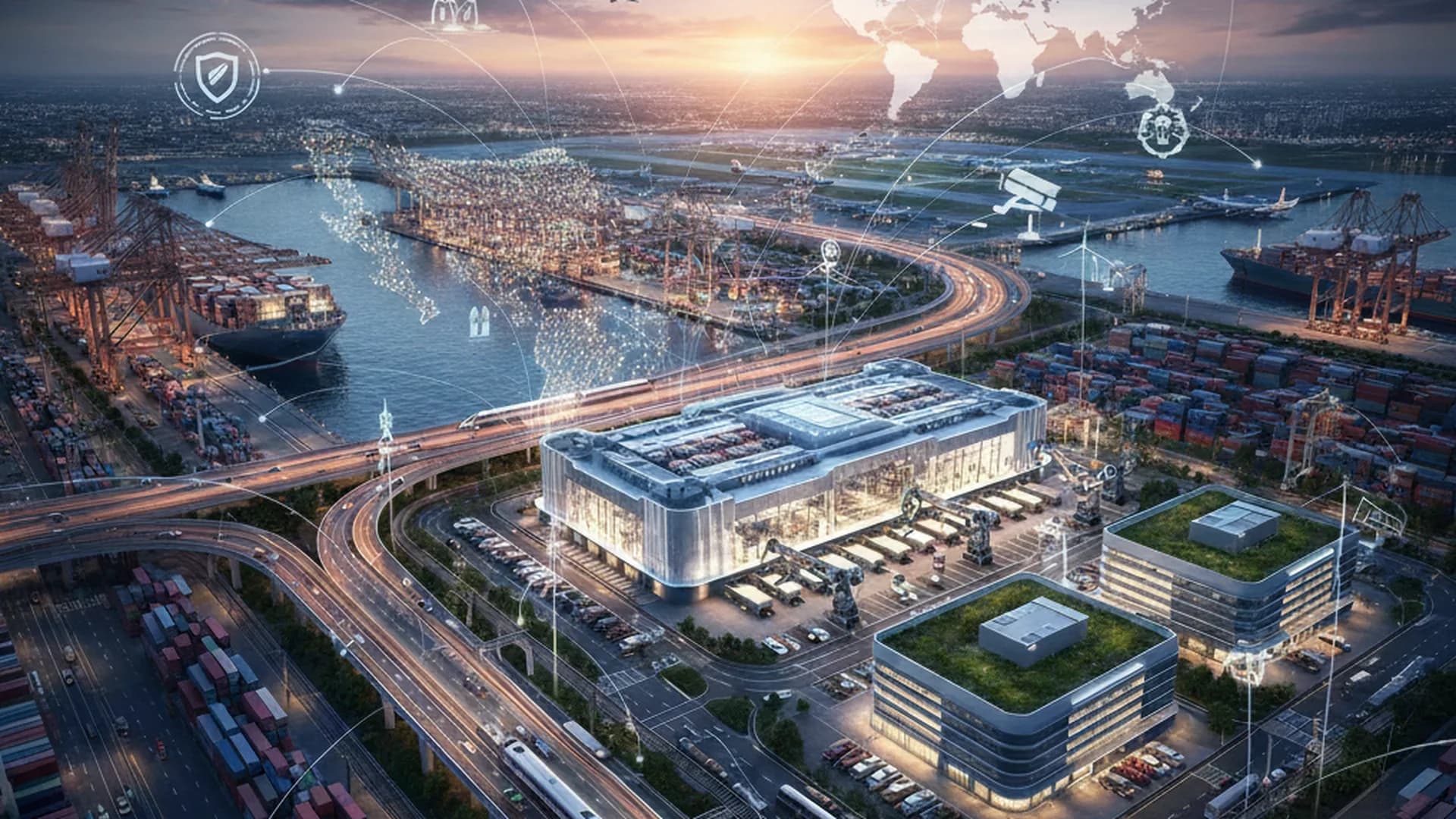 Vista aérea de una terminal portuaria mexicana con contenedores