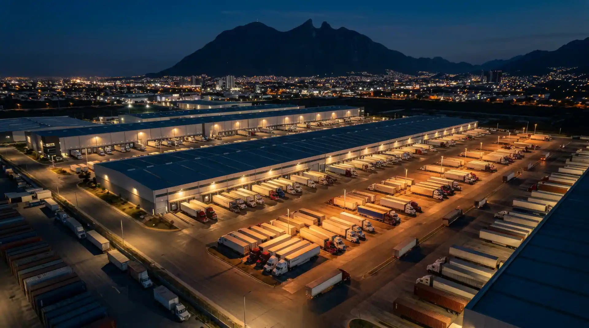 Vista aérea de un patio de maniobras en Monterrey