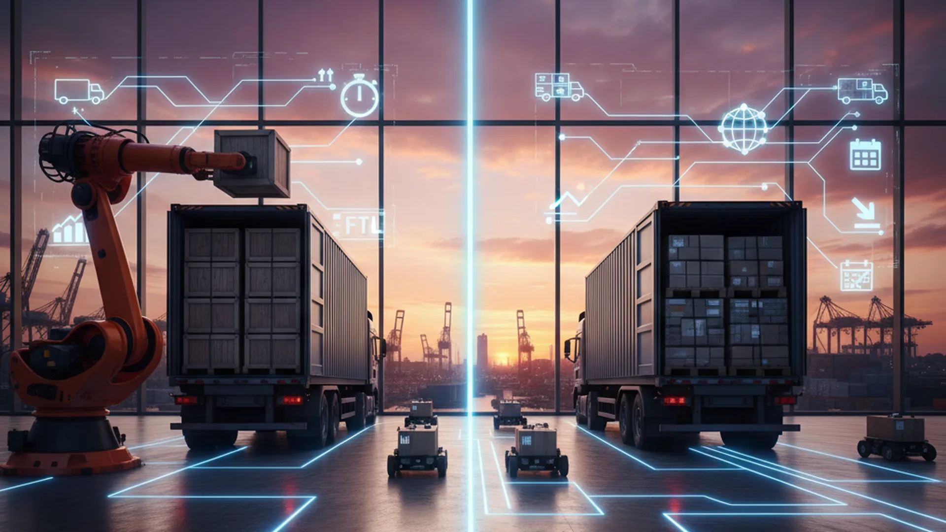 Tractocamión de carga completa en una terminal de transporte