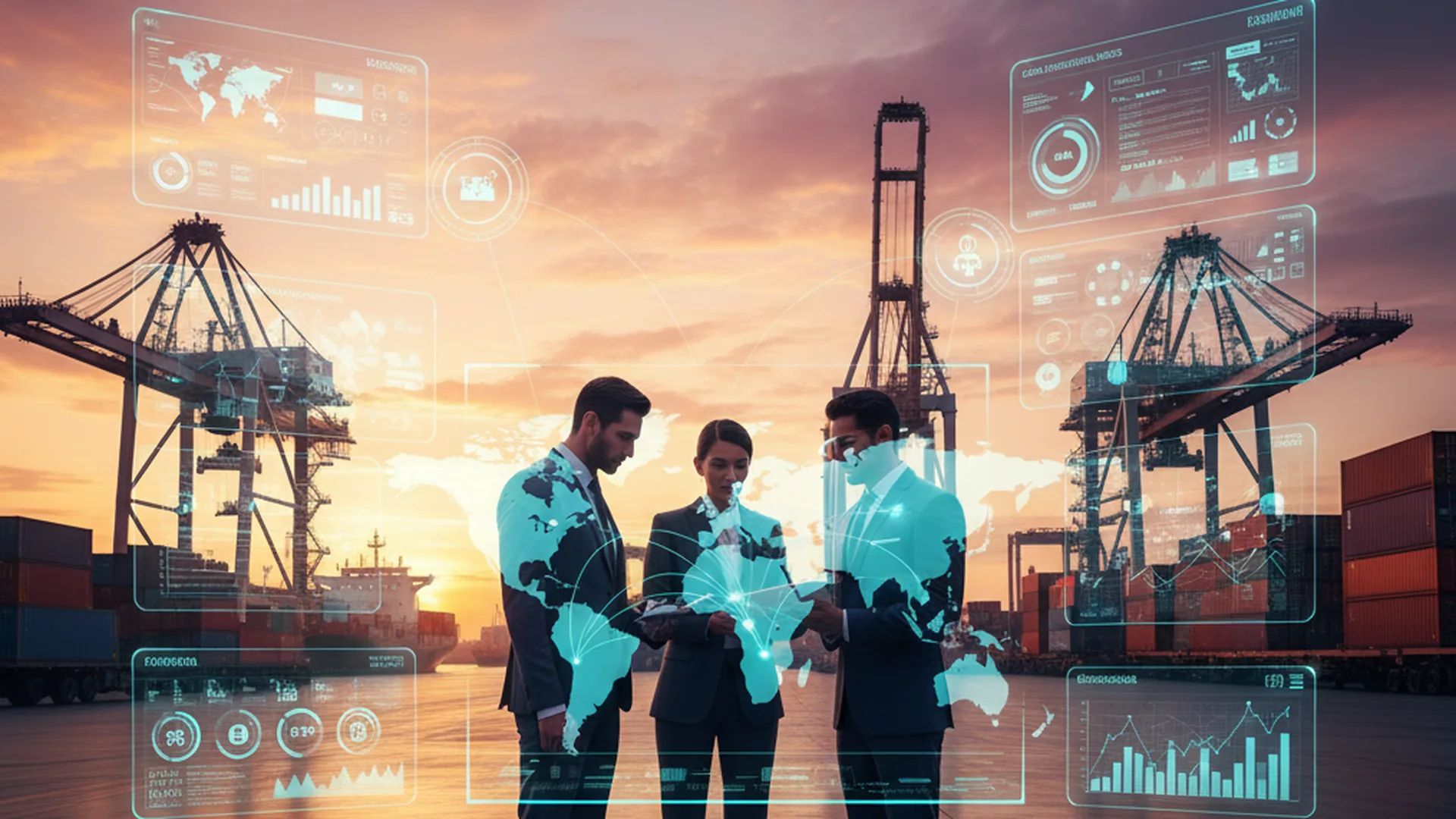 Centro de control logístico con datos de operación en pantalla
