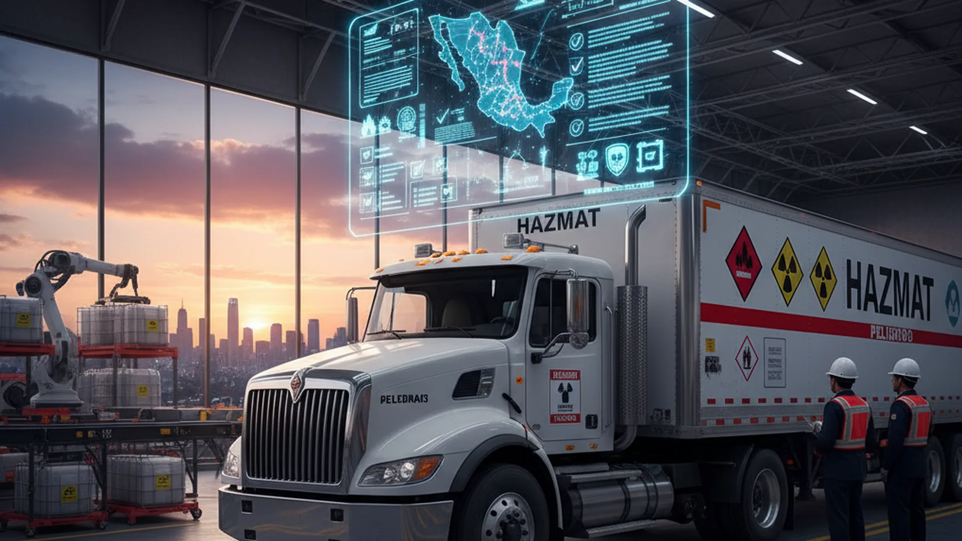Unidad de transporte con señalización de materiales peligrosos
